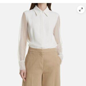 Hugo Boss Bremmy Sheer Sleeve Blouse Ivory, Sz 10